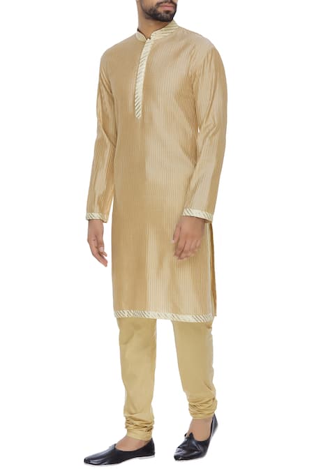 Nachiket Barve Beige Silk Pintuck Kurta Set