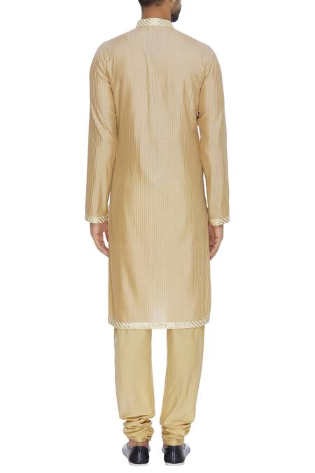 Shop Nachiket Barve Beige Silk Pintuck Kurta Set at Aza Fashions Shop_Nachiket Barve_Beige Silk Pintuck Kurta Set_at_Aza_Fashions
