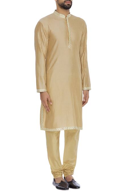 Nachiket Barve Beige Silk Pintuck Kurta Set Online at Aza Fashions Nachiket Barve_Beige Silk Pintuck Kurta Set_Online_at_Aza_Fashions