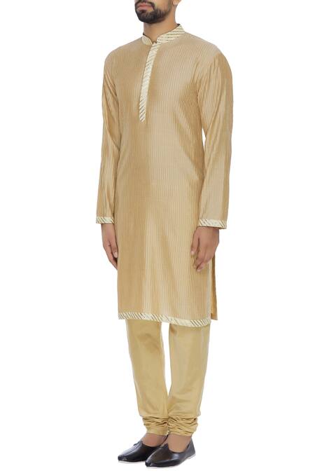 Buy Nachiket Barve Beige Silk Pintuck Kurta Set Online at Aza Fashions Buy_Nachiket Barve_Beige Silk Pintuck Kurta Set_Online_at_Aza_Fashions