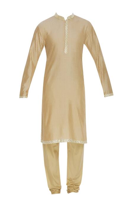 Shop Nachiket Barve Beige Silk Pintuck Kurta Set Online at Aza Fashions Shop_Nachiket Barve_Beige Silk Pintuck Kurta Set_Online_at_Aza_Fashions