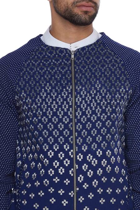 Shop_Dev R Nil_Blue Cotton Embroidered Jacket_Online_at_Aza_Fashions