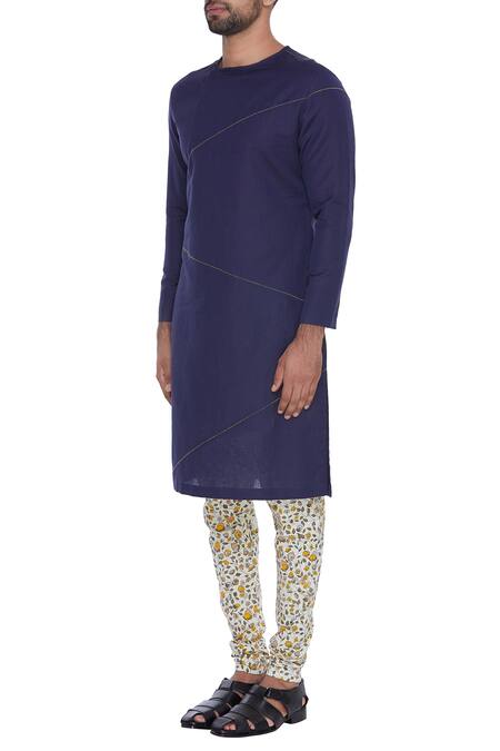 Buy_Dev R Nil_Blue Linen Classic Kurta_Online_at_Aza_Fashions