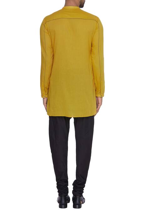Shop Dev R Nil Yellow Cotton Short Kurta at Aza Fashions Shop_Dev R Nil_Yellow Cotton Short Kurta_at_Aza_Fashions
