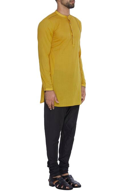 Dev R Nil Yellow Cotton Short Kurta Online at Aza Fashions Dev R Nil_Yellow Cotton Short Kurta_Online_at_Aza_Fashions