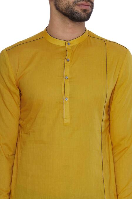 Shop Dev R Nil Yellow Cotton Short Kurta Online at Aza Fashions Shop_Dev R Nil_Yellow Cotton Short Kurta_Online_at_Aza_Fashions