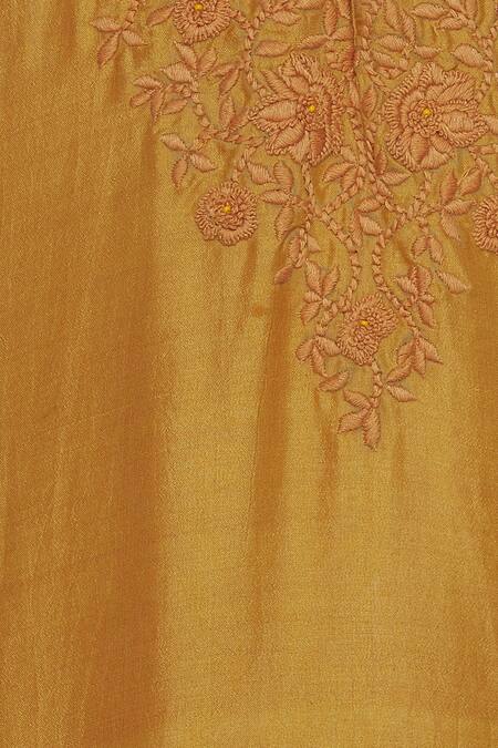 Dev R Nil Yellow Silk Embroidery Classic Kurta at Aza Fashions Dev R Nil_Yellow Silk Embroidery Classic Kurta_at_Aza_Fashions