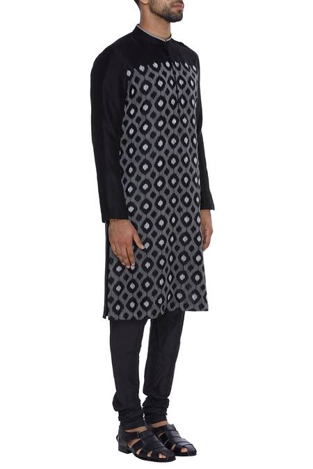 Dev R Nil_Black Chanderi Embroidery Classic Kurta_Online_at_Aza_Fashions