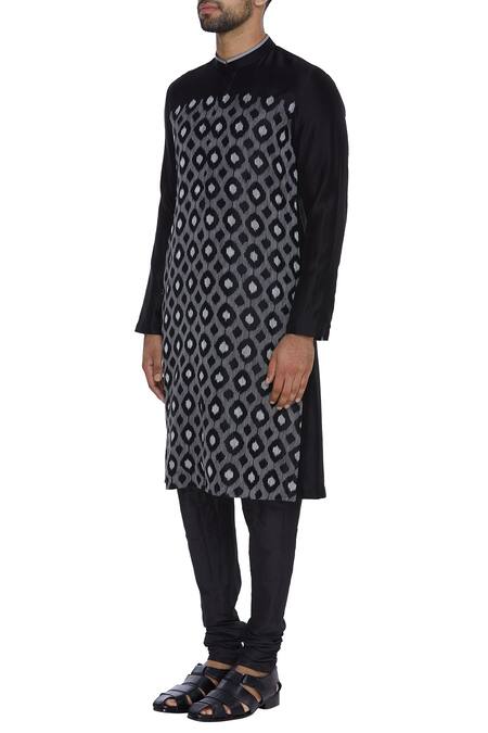Buy_Dev R Nil_Black Chanderi Embroidery Classic Kurta_Online_at_Aza_Fashions