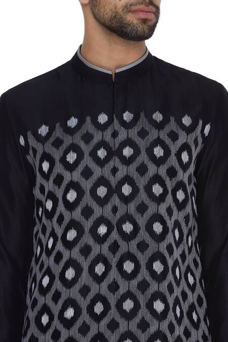 Shop_Dev R Nil_Black Chanderi Embroidery Classic Kurta_Online_at_Aza_Fashions