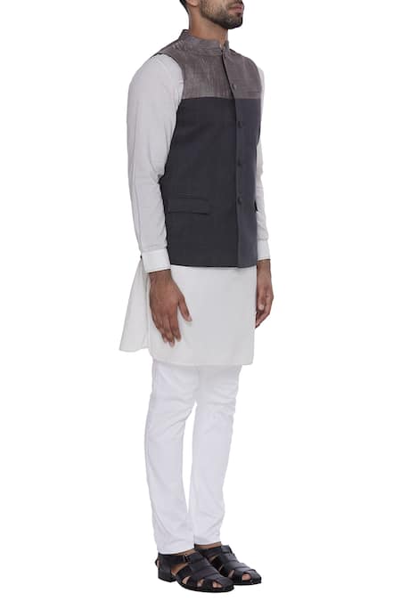 Dev R Nil Grey Cotton Tissue Classic Nehru Jacket Online at Aza Fashions Dev R Nil_Grey Cotton Tissue Classic Nehru Jacket _Online_at_Aza_Fashions