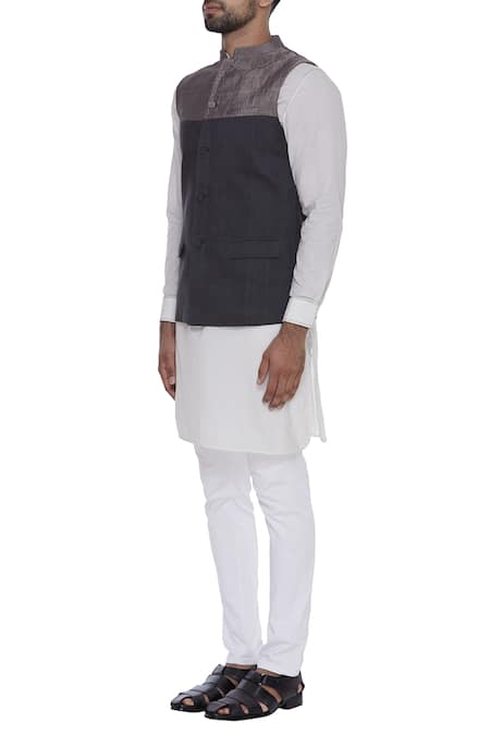 Buy Dev R Nil Grey Cotton Tissue Classic Nehru Jacket Online at Aza Fashions Buy_Dev R Nil_Grey Cotton Tissue Classic Nehru Jacket _Online_at_Aza_Fashions