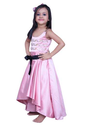 Kirti Agarwal - Pret N Couture_Pink Satin Bows High Low Dress With Waist Belt _Online_at_Aza_Fashions
