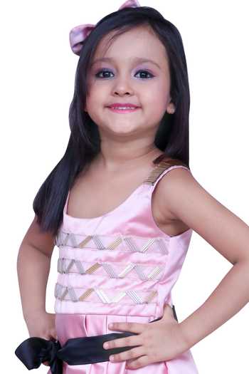 Buy_Kirti Agarwal - Pret N Couture_Pink Satin Bows High Low Dress With Waist Belt _Online_at_Aza_Fashions