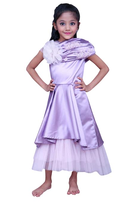 Kirti Agarwal - Pret N Couture Purple Satin Embroidery Violet Layered Dress With Frill Detail