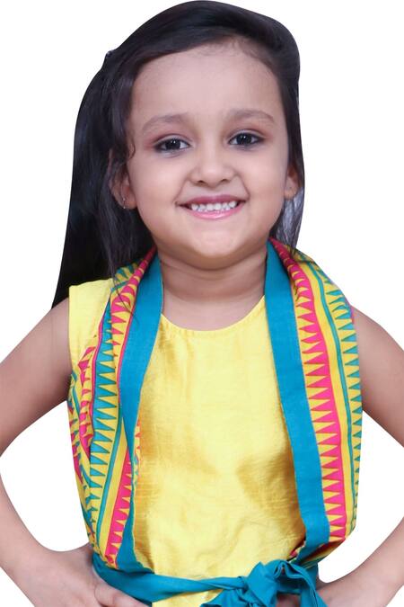 Kirti Agarwal - Pret N Couture_Yellow Cotton, Silk Short Dress With Printed Jacket _Online_at_Aza_Fashions