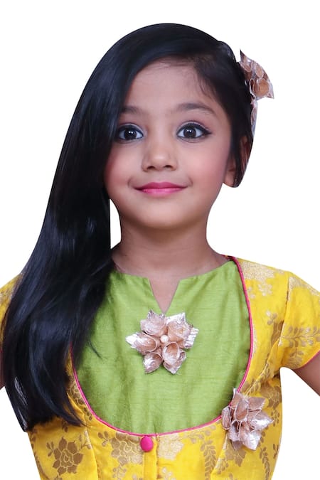 Kirti Agarwal - Pret N Couture_Yellow Brocade, Silk Embroidery, Applique Kurta With Jacket _Online_at_Aza_Fashions