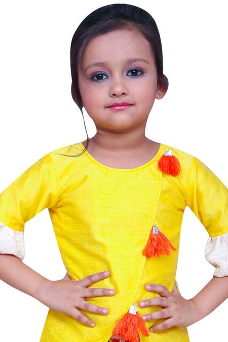 Kirti Agarwal - Pret N Couture_Yellow Silk, Cotton Tassels Frilled Sleeves Top With Dhoti Pants _Online_at_Aza_Fashions