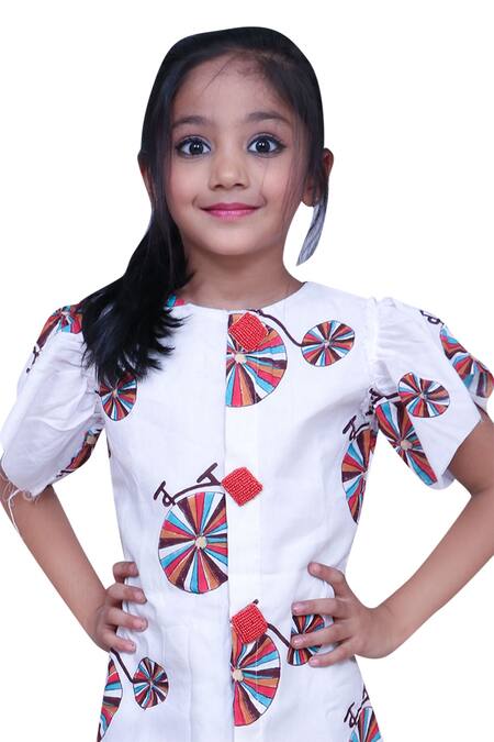 Kirti Agarwal - Pret N Couture_White Modal, Satin Printed Dress With Frill Sleeves _Online_at_Aza_Fashions