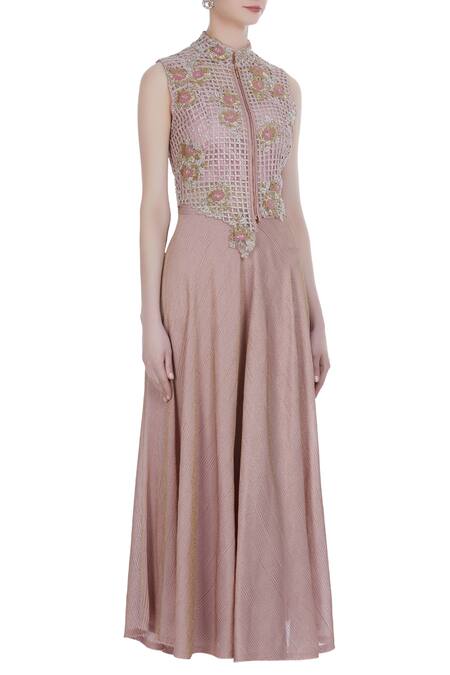 Kavita Bhartia_Pink Blouse Round Jacket High Collar Embroidered And Lehenga Set  _Online_at_Aza_Fashions