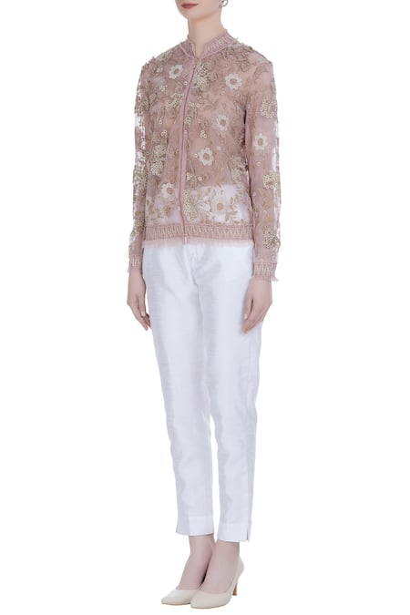 Buy_Kavita Bhartia_Pink Round Sheer Embroidered Jacket _Online_at_Aza_Fashions