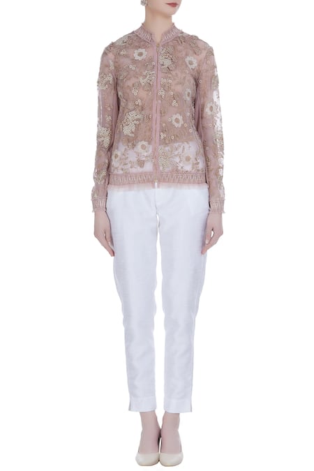 Shop_Kavita Bhartia_Pink Round Sheer Embroidered Jacket _Online_at_Aza_Fashions