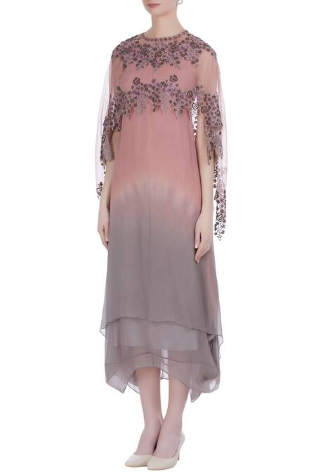 Buy_Kavita Bhartia_Grey Round Embroidered Cape With Kurta  _Online_at_Aza_Fashions