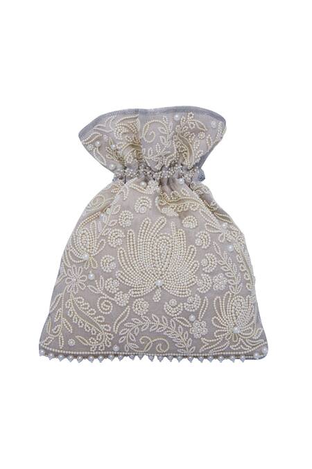 The Pink Potli_Grey Bead Work Embellished Potli _Online_at_Aza_Fashions