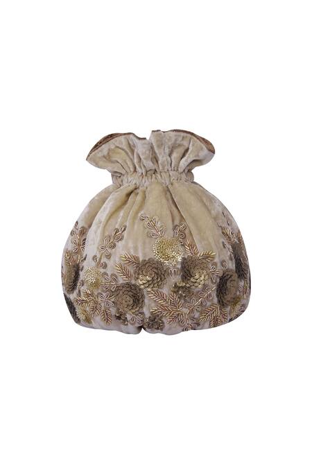 The Pink Potli Gold Sequins, Tassels Velvet Petal And Cut Dana Embroidered Potli Online at Aza Fashions The Pink Potli_Gold Sequins, Tassels Velvet Petal And Cut Dana Embroidered Potli _Online_at_Aza_Fashions