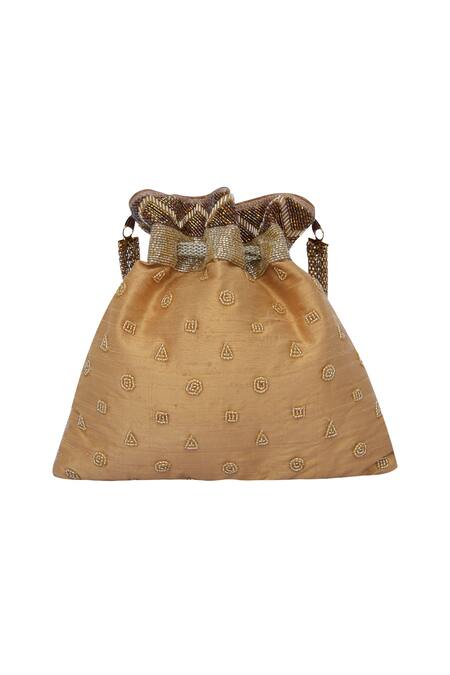 The Pink Potli_Gold Shimmer Embroidered Potli _Online_at_Aza_Fashions