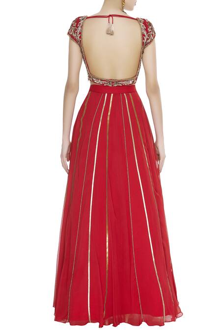 Shop Ohaila Khan Red Georgette Embroidered Beads Round Zardozi And Chain Lehenga Set at Aza Fashions Shop_Ohaila Khan_Red Georgette Embroidered Beads Round Zardozi And Chain Lehenga Set_at_Aza_Fashions