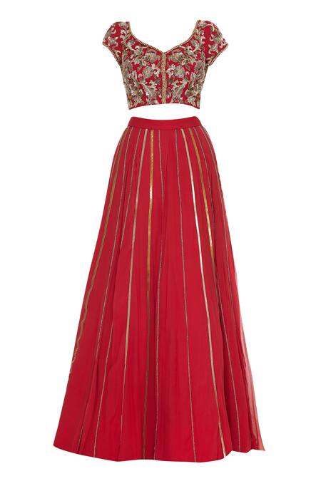Buy Ohaila Khan Red Georgette Embroidered Beads Round Zardozi And Chain Lehenga Set Online at Aza Fashions Buy_Ohaila Khan_Red Georgette Embroidered Beads Round Zardozi And Chain Lehenga Set_Online_at_Aza_Fashions