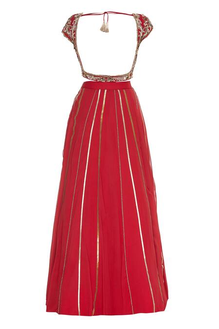 Shop Ohaila Khan Red Georgette Embroidered Beads Round Zardozi And Chain Lehenga Set Online at Aza Fashions Shop_Ohaila Khan_Red Georgette Embroidered Beads Round Zardozi And Chain Lehenga Set_Online_at_Aza_Fashions