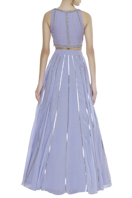 Shop Ohaila Khan Blue Georgette Embroidered Beads Round Gota And Chain Lehenga Set at Aza Fashions Shop_Ohaila Khan_Blue Georgette Embroidered Beads Round Gota And Chain Lehenga Set_at_Aza_Fashions