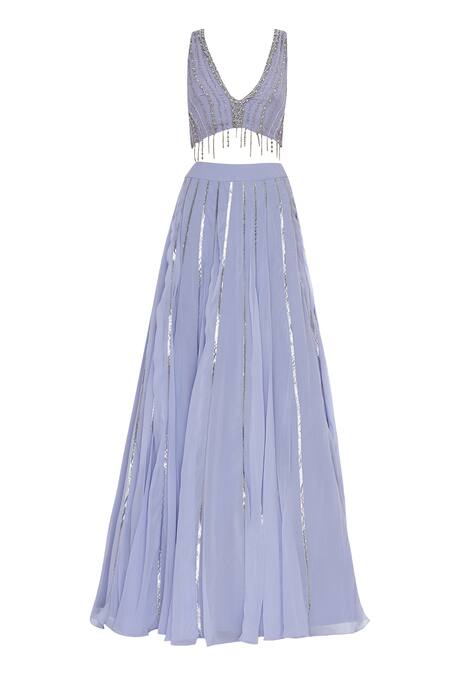 Buy Ohaila Khan Blue Georgette Embroidered Beads Round Gota And Chain Lehenga Set Online at Aza Fashions Buy_Ohaila Khan_Blue Georgette Embroidered Beads Round Gota And Chain Lehenga Set_Online_at_Aza_Fashions