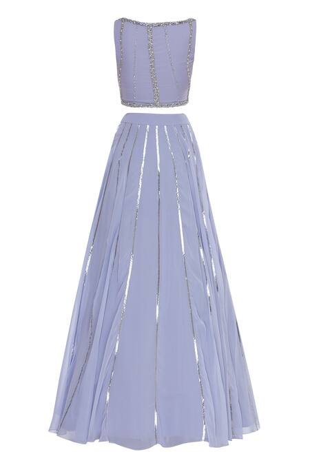 Shop Ohaila Khan Blue Georgette Embroidered Beads Round Gota And Chain Lehenga Set Online at Aza Fashions Shop_Ohaila Khan_Blue Georgette Embroidered Beads Round Gota And Chain Lehenga Set_Online_at_Aza_Fashions