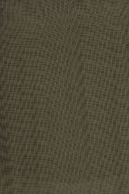 Urvashi Kaur_Olive Green Kota Doria Round Neck Cotton Shibori Dyed Tunic With Inner _at_Aza_Fashions