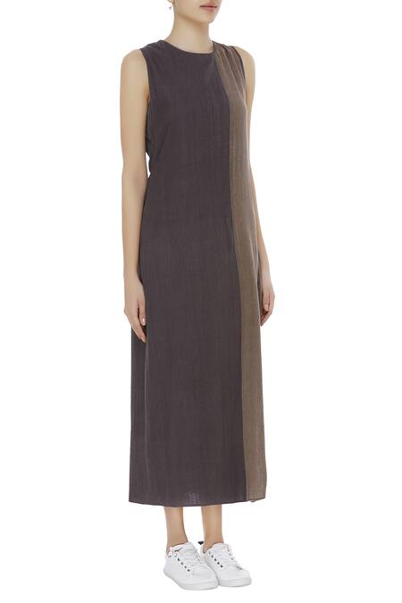 Urvashi Kaur Beige Cotton Round Neck Color-block Sleeveless Maxi Dress Online at Aza Fashions Urvashi Kaur_Beige Cotton Round Neck Color-block Sleeveless Maxi Dress _Online_at_Aza_Fashions