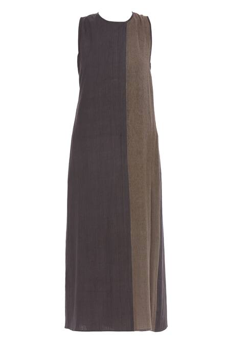 Buy Urvashi Kaur Beige Cotton Round Neck Color-block Sleeveless Maxi Dress Online at Aza Fashions Buy_Urvashi Kaur_Beige Cotton Round Neck Color-block Sleeveless Maxi Dress _Online_at_Aza_Fashions
