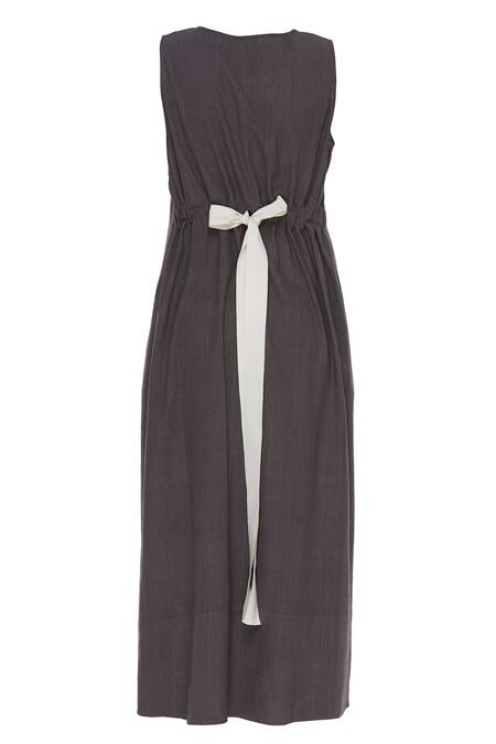 Shop Urvashi Kaur Beige Cotton Round Neck Color-block Sleeveless Maxi Dress Online at Aza Fashions Shop_Urvashi Kaur_Beige Cotton Round Neck Color-block Sleeveless Maxi Dress _Online_at_Aza_Fashions