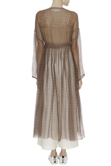 Urvashi Kaur Sheer Striped Kota Cotton Long Jacket 