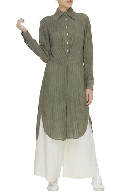 Urvashi Kaur Striped cotton collared tunic 