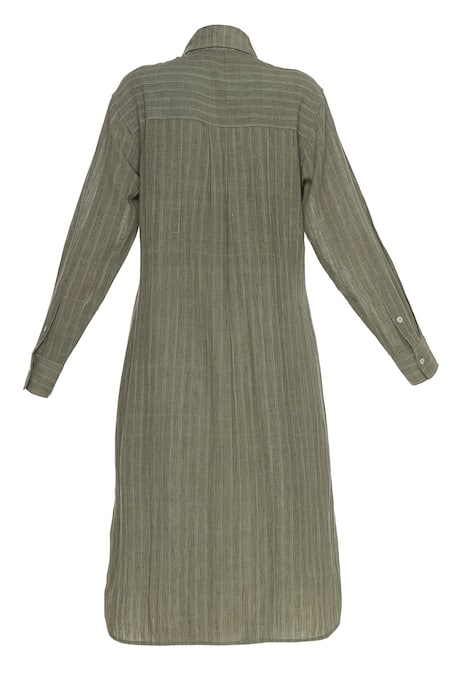 Shop_Urvashi Kaur_Green Cotton Collared Striped Tunic _Online_at_Aza_Fashions