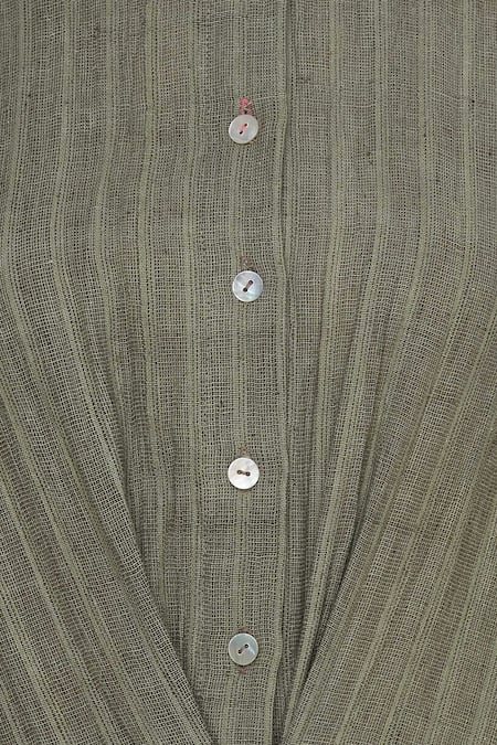 Urvashi Kaur_Green Cotton Collared Striped Tunic _at_Aza_Fashions