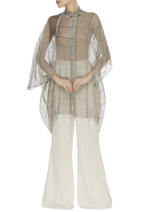 Urvashi Kaur Kota Cotton Sheer Stripe Oversized Shirt Set 