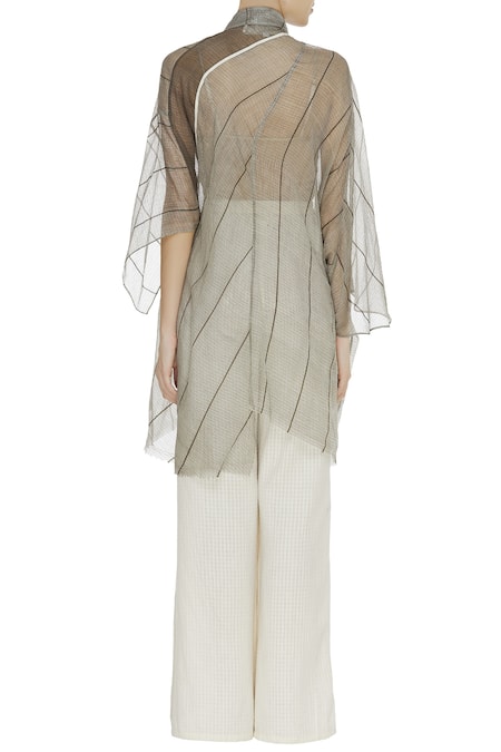 Urvashi Kaur Kota Cotton Sheer Stripe Oversized Shirt Set 