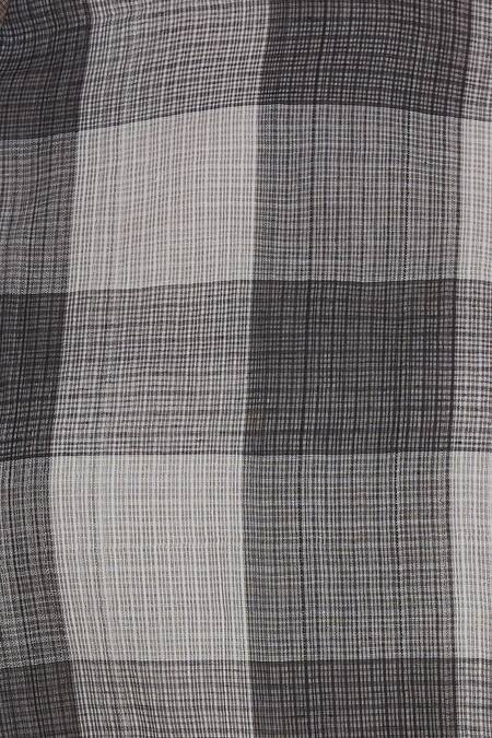 Urvashi Kaur_Gray Kota Doria Zari Round Neck Gingham Check Crop Top With Stripe _at_Aza_Fashions