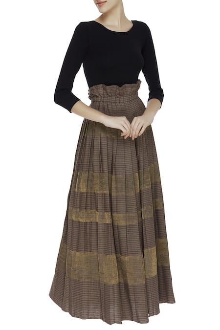 Urvashi Kaur Kota Silk & Cotton Pleated Maxi Skirt 