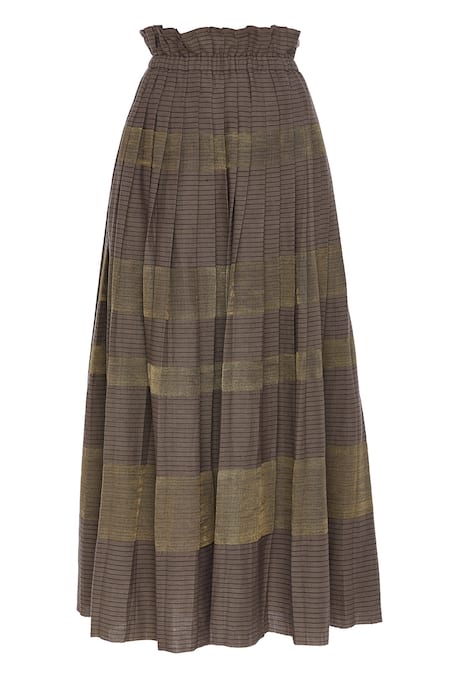 Urvashi Kaur Kota Silk & Cotton Pleated Maxi Skirt 