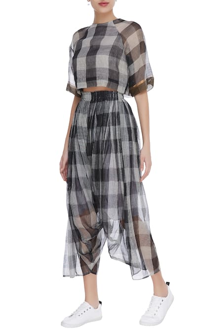 Urvashi Kaur Kota silk checkered draped pants 